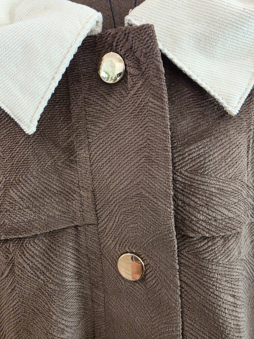 Women's Brown Utility Jacket with Cream Collar and Drawstring Waist - Picture 5 of 6